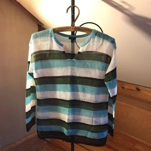 Talbots Teal Green White Striped Linen Sweater, EUC, SP